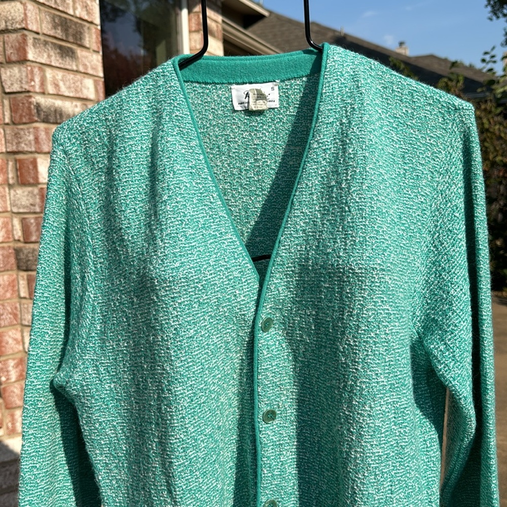 Dache NOS Vintage Paris USA S Vneck Sweater cardigan green white nos